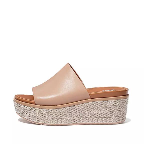 Sandales Compensées Femme Fitflop Eloise Espadrille Cuir Slides Beige (QJE852793)